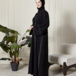 Leyali Dubai | Swarovski Işıltılı Dantel Nakışlı Lüks İpek Abaya