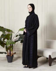 Leyali Dubai | Gece Mavisi Dantel İşlemeli 1. Kalite İpek Abaya