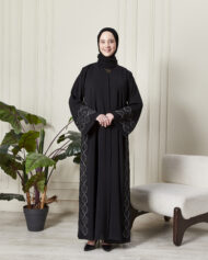 Leyali Dubai | Geometrik Nakış Taş İşlemeli 1. Kalite İpek Abaya - Görsel 2