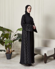 Leyali Dubai | Geometrik Nakış Taş İşlemeli 1. Kalite İpek Abaya - Görsel 4