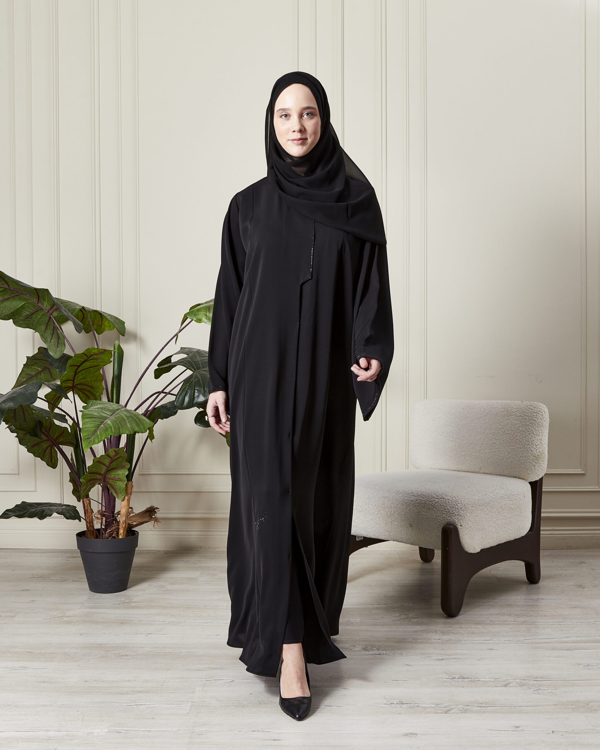 _RCL9845 Leyali Dubai | Lazer Geometrik Kesim & Swarovski Detaylı Abaya - Görsel 1
