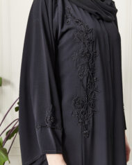 Leyali Dubai | Floral İhtişam 3D Nakışlı ve El İşçiliği Boncuklu Lüks İpek Abaya Takımı - Görsel 4