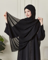 Leyali Dubai | Kahve Nakış & Swarovski Taş İşlemeli İpek Abaya - Görsel 7